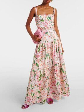 Agua By Agua Bendita lima jardiniera' floral-print linen maxi dress